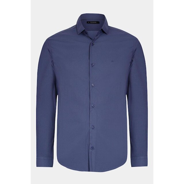 Camisa Aramis Manga Longa Reg Poliamida Liso Azul Escuro