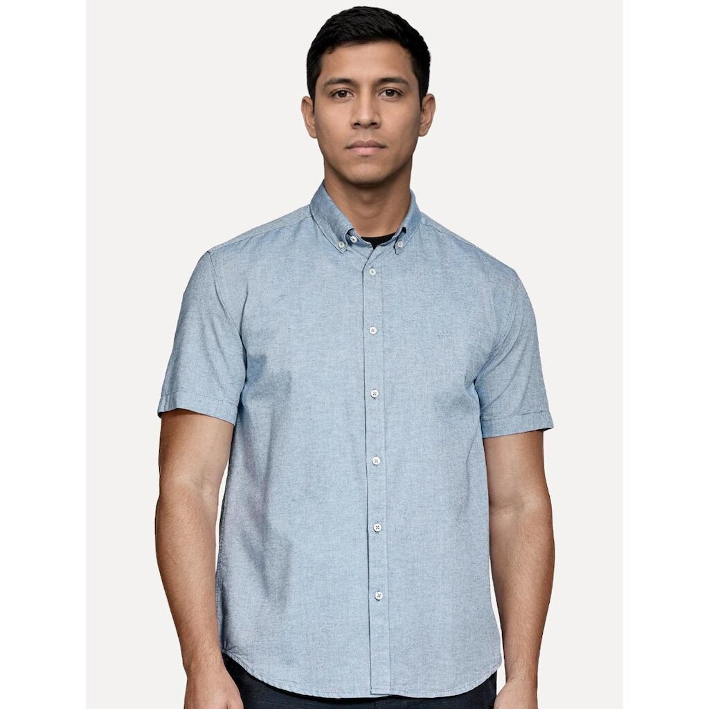 Camisa Aramis Masculina Manga Curta Slim Oxford Planalto Azul Royal