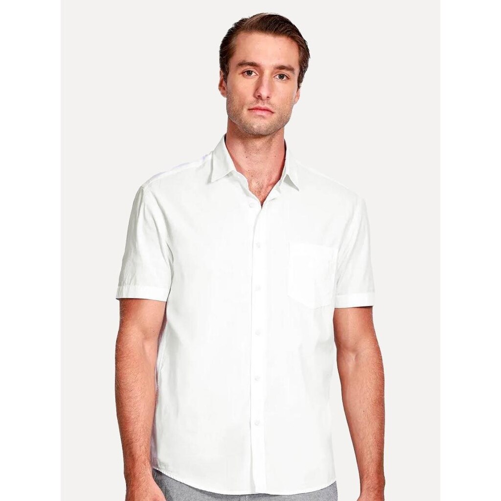 Camisa Aramis Masculina Manga Curta Tricoline Stretch Pocket Mono Branca