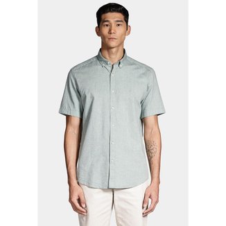 Camisa Aramis Oxford Manga Curta Cinza Slim Button Down