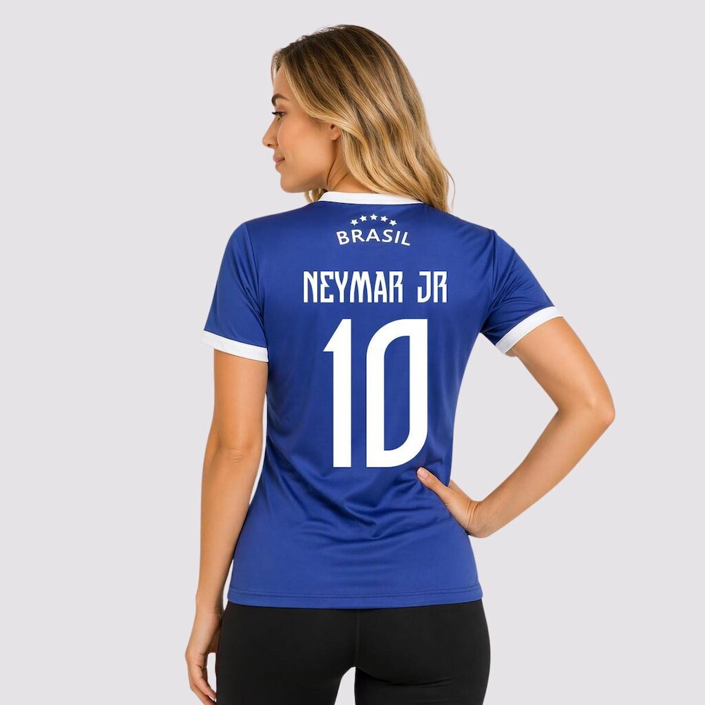 Camisa Balboa Brasil Canarinho Feminina Azul 10 Neymar Jr