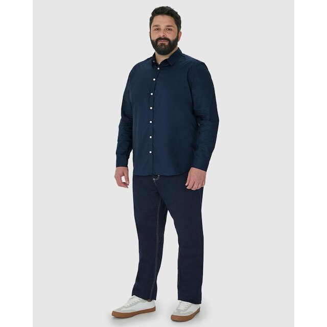 Camisa Básica Masculina Plus Size Manga Longa Em Tricoline