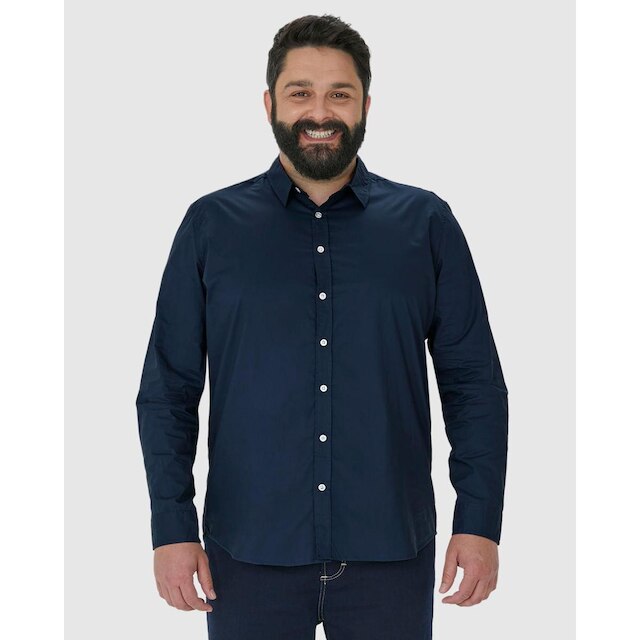 Camisa Básica Masculina Plus Size Manga Longa Em Tricoline