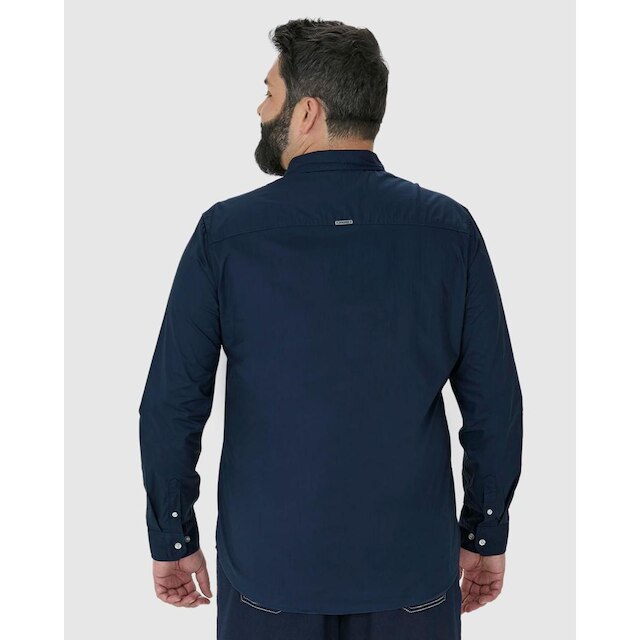 Camisa Básica Masculina Plus Size Manga Longa Em Tricoline