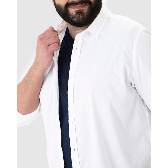 Camisa Básica Masculina Plus Size Manga Longa Em Tricoline