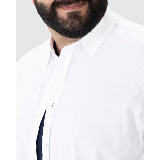 Camisa Básica Masculina Plus Size Manga Longa Em Tricoline