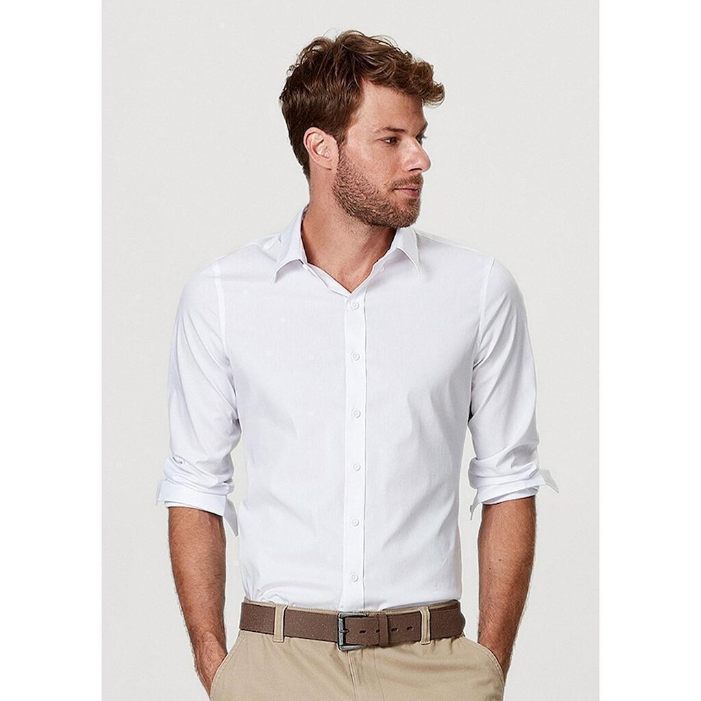 Camisa Básica Masculina Super Slim Manga Longa