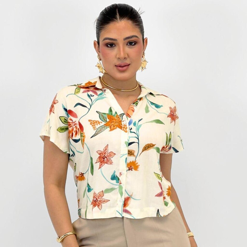 Camisa Beagle Cropped Estampada Manga Curta Feminina