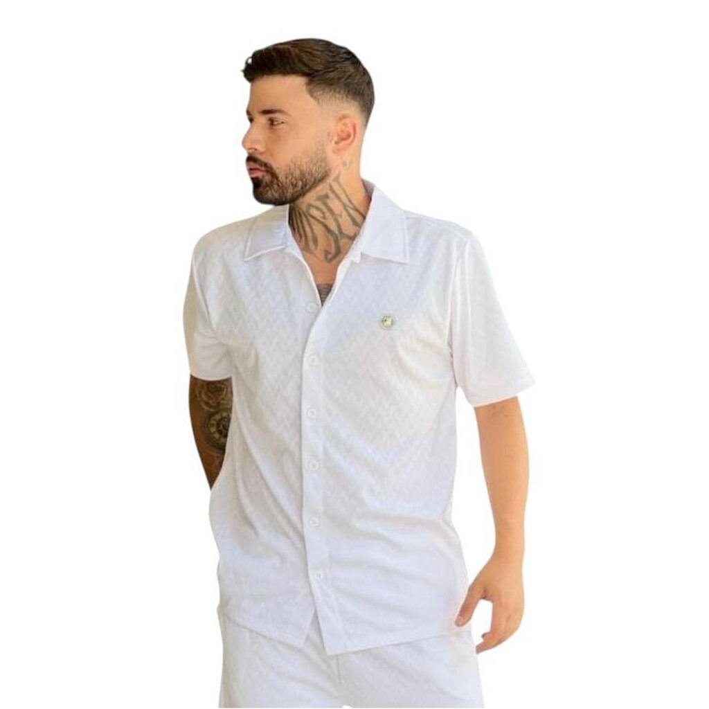 Camisa Botao Manga Curta Jacquard- Fatal