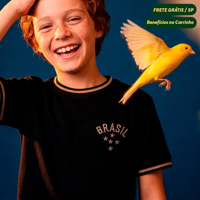 Camisa Brasil Gold Retrô Infantil Juvenil Unissex