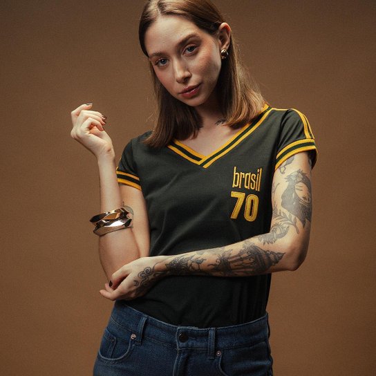 Camisa Brasil Retrô Treino 1970 Feminina