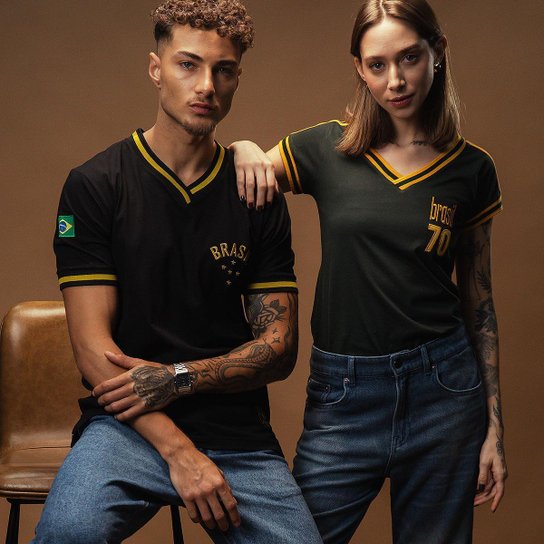Camisa Brasil Retrô Treino 1970 Feminina