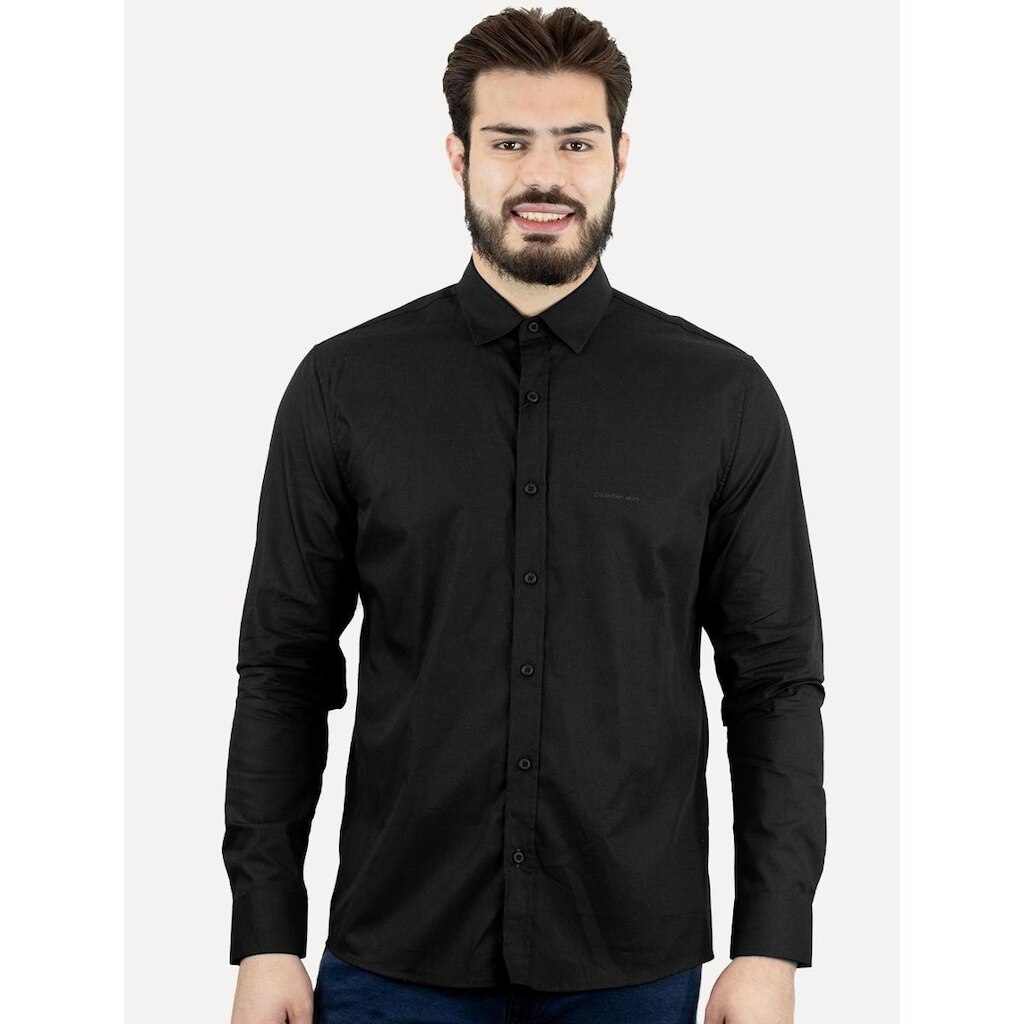 Camisa Calvin Klein Jeans Masculina Regular Plain Dark Logo Preta