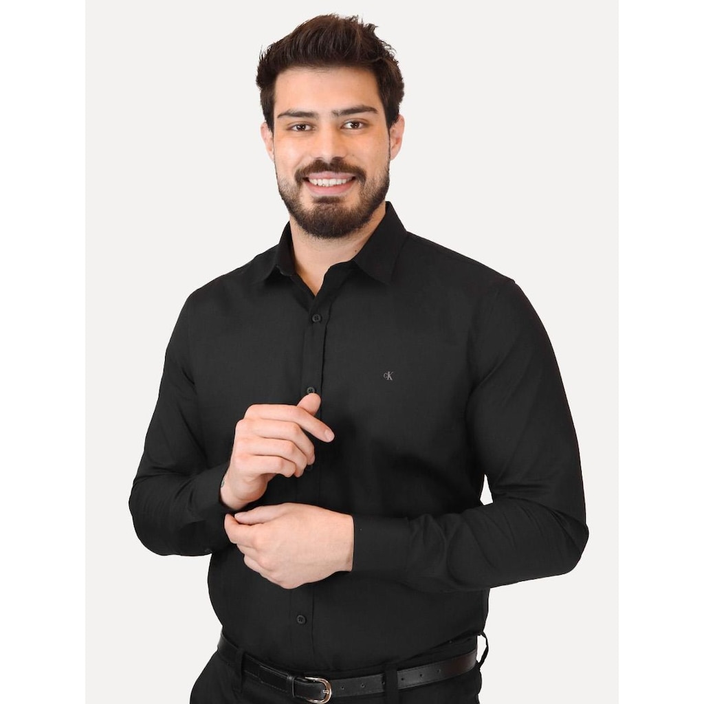 Camisa Calvin Klein Jeans Masculina Regular Plain Grey CK Logo Preta