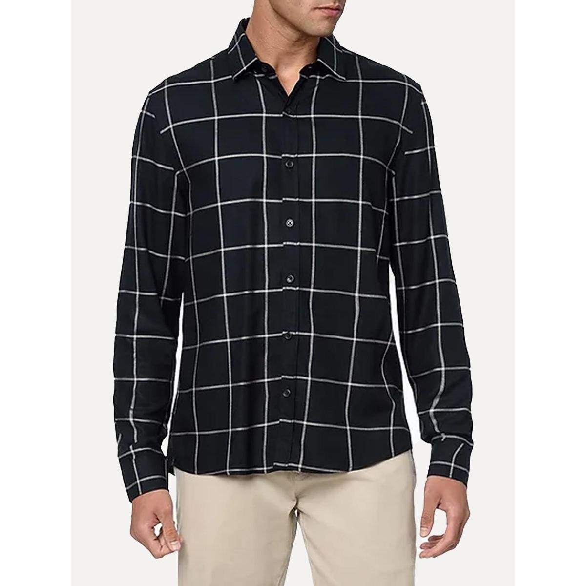 Camisa Calvin Klein Jeans Masculina Slim Dark Plaid Flannel Xadrez Preta Menor preço em Camisa Calvin Klein Jeans Masculina Slim Dark Plaid Flannel Xadrez Preta