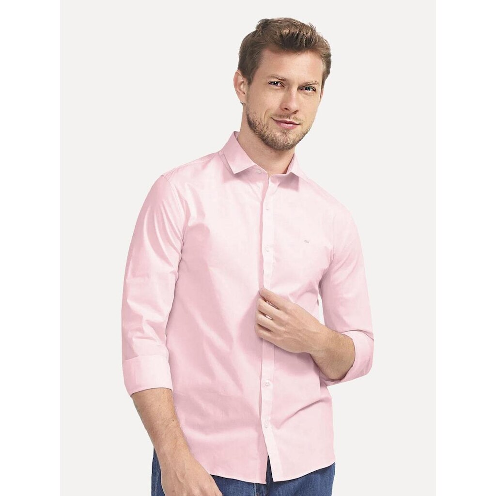 Camisa Calvin Klein Jeans Masculina Slim Fit New CKJ Logo Rosa Claro