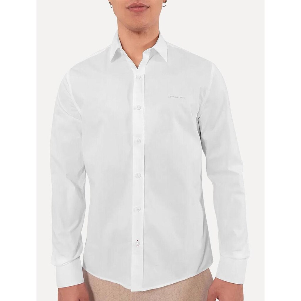 Camisa Calvin Klein Jeans Regular Plain Grey Logo Branca