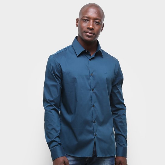 Camisa Calvin Klein Lisa Manga Longa Masculina - Marinho