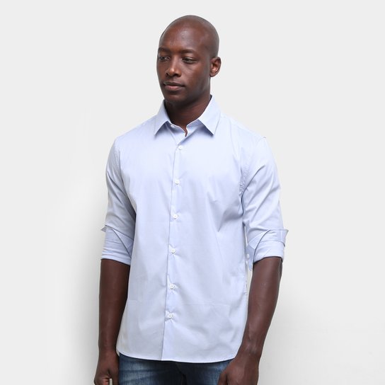 Camisa Calvin Klein Lisa Manga Longa Masculina - Azul Claro