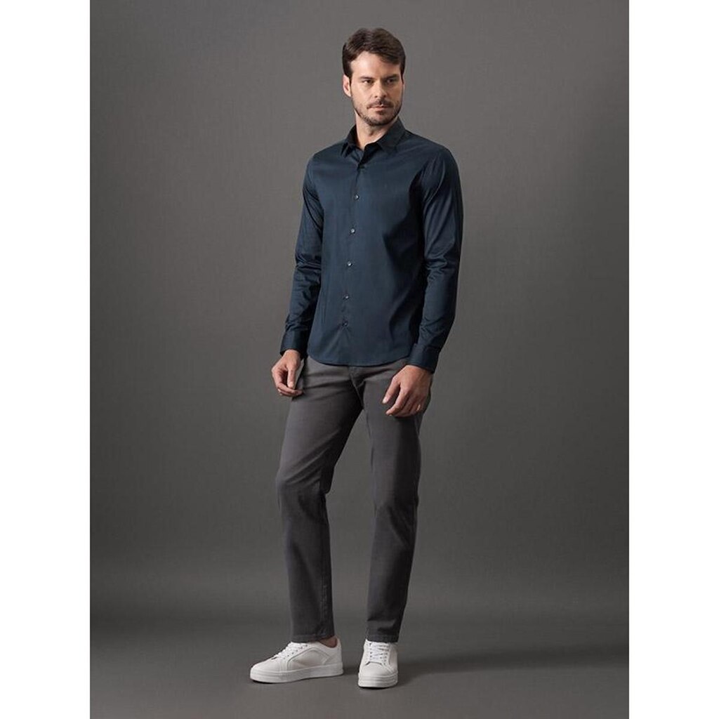 Camisa Calvin Klein Masculina Slim Básica Marinho
