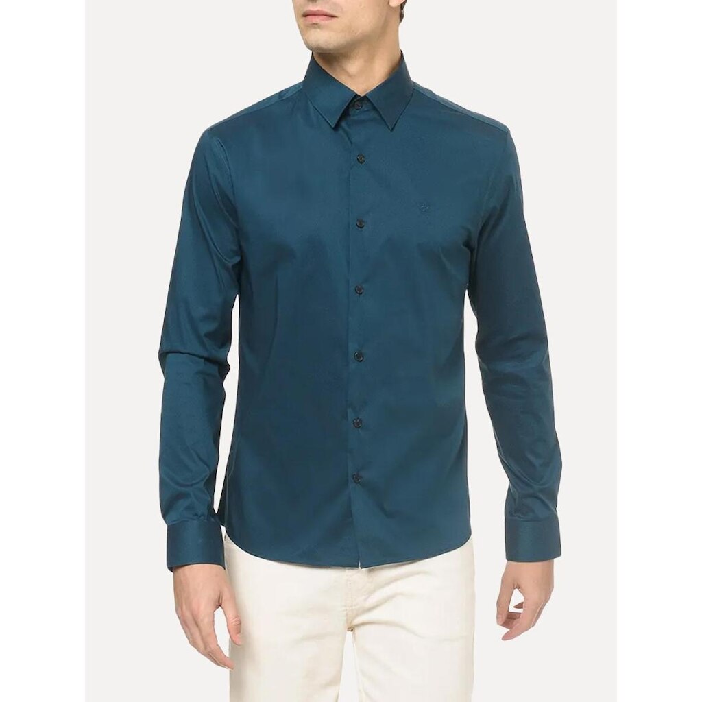 Camisa Calvin Klein Masculina Slim Cannes Essential Azul Marinho