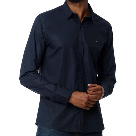 Camisa Calvin Klein Masculina Slim Fit CKJ Logo Azul Marinho