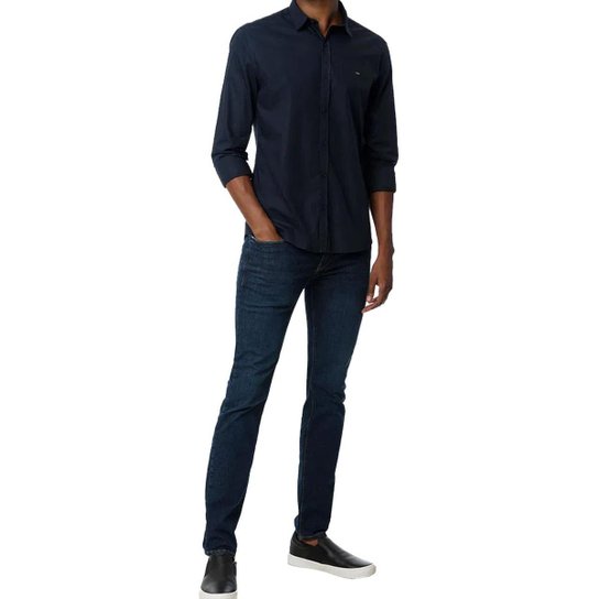 Camisa Calvin Klein Masculina Slim Fit CKJ Logo Azul Marinho