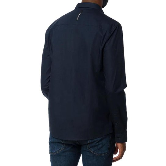 Camisa Calvin Klein Masculina Slim Fit CKJ Logo Azul Marinho