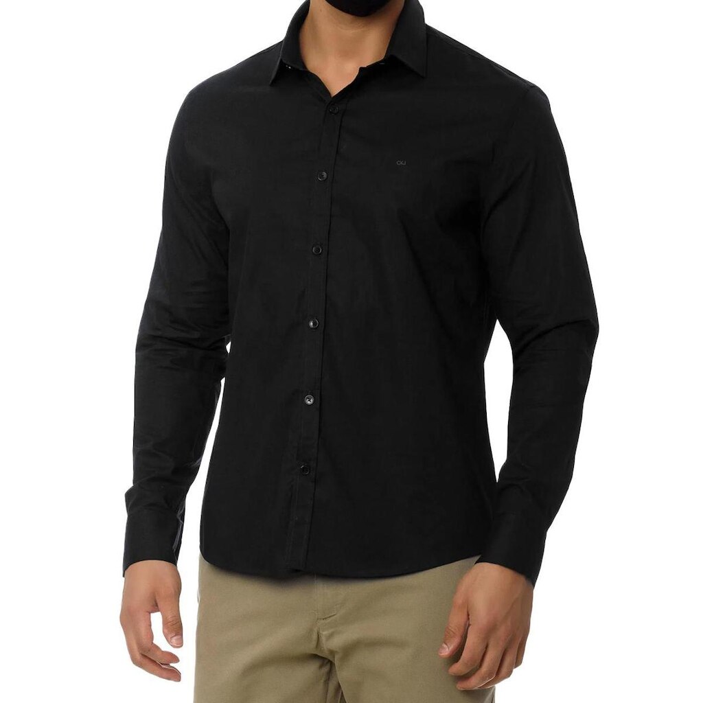 Camisa Calvin Klein Masculina Slim Fit New CKJ Logo Preta