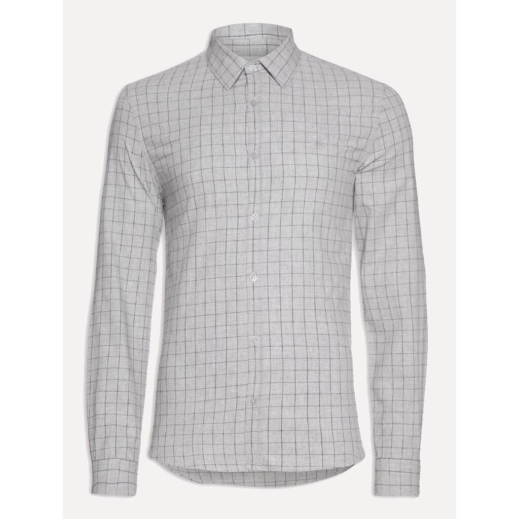 Camisa Calvin Klein Masculina Slim Heather Plaid Xadrez Cinza Mescla