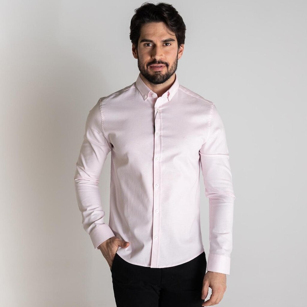 Camisa Calvin Klein Oxford Rosa Claro