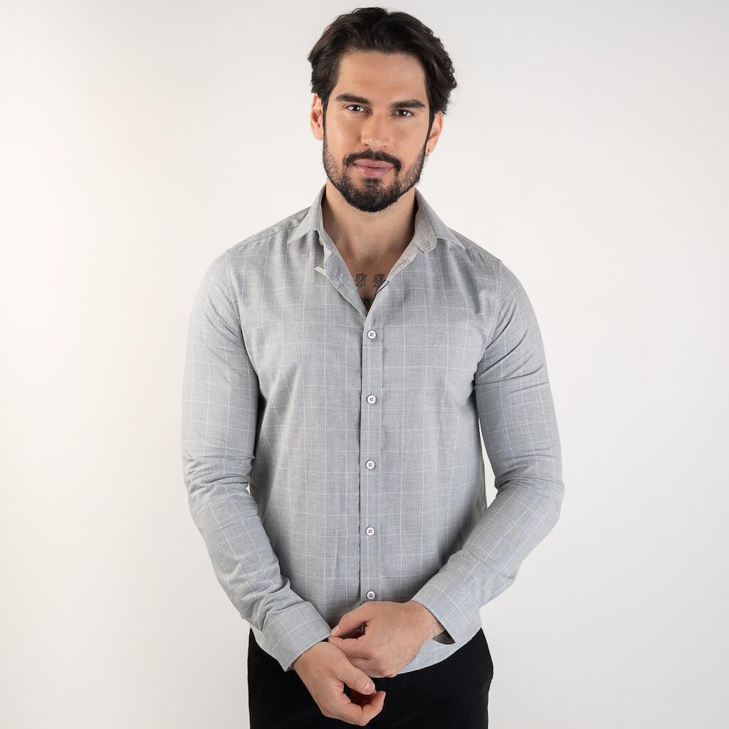 Camisa Calvin Klein Slim Fit Cinza