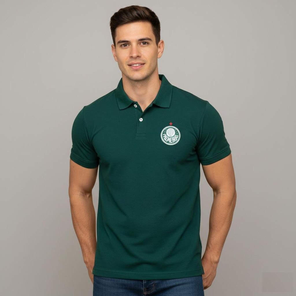 Camisa Camiseta Polo Masculina SE Palmeiras Classic Verde Ofical Escudo Bordado