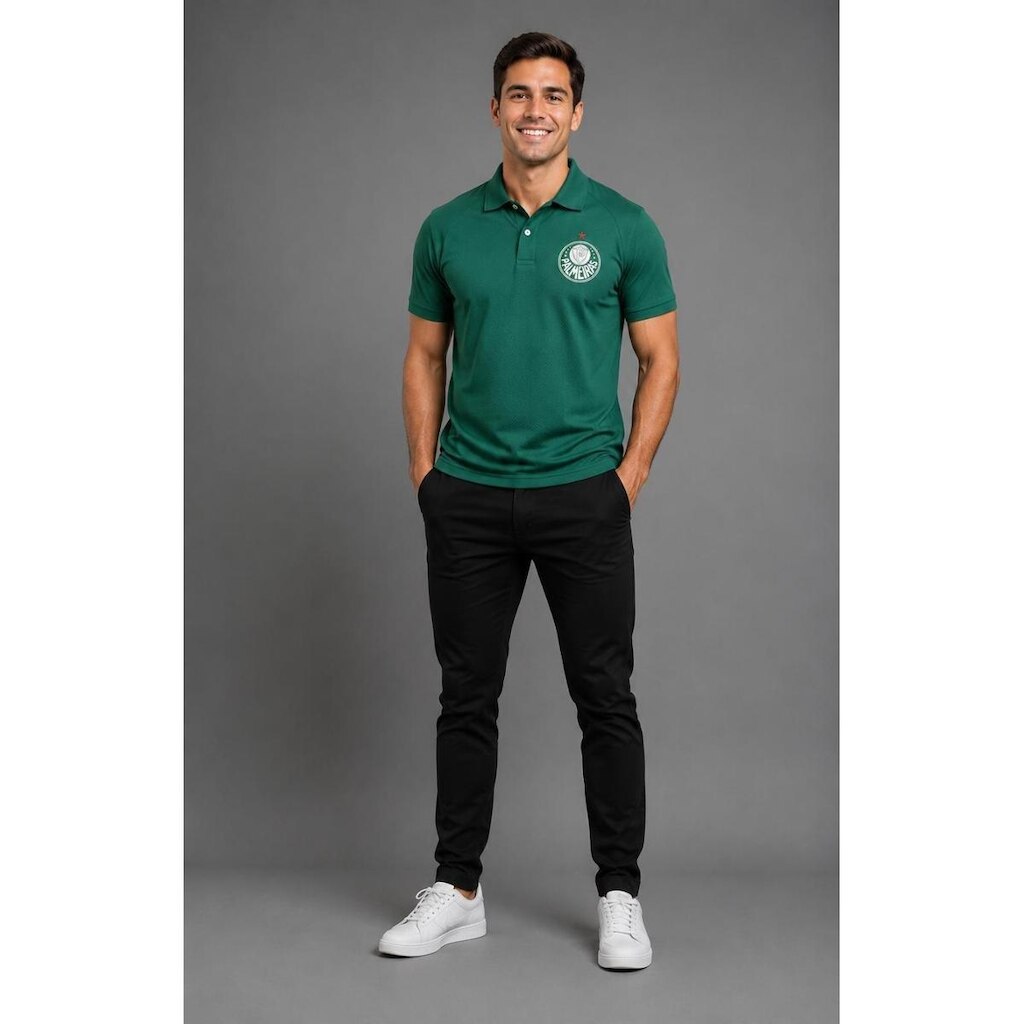 Camisa Camiseta Polo Palmeiras Masculina Verde Viridis Escudo Bordado Oficial Casual Premium