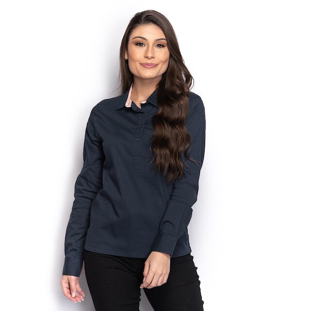 Camisa Camisete Social Feminina Lisa Manga Longa Casual