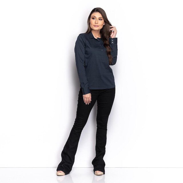 Camisa Camisete Social Feminina Lisa Manga Longa Casual