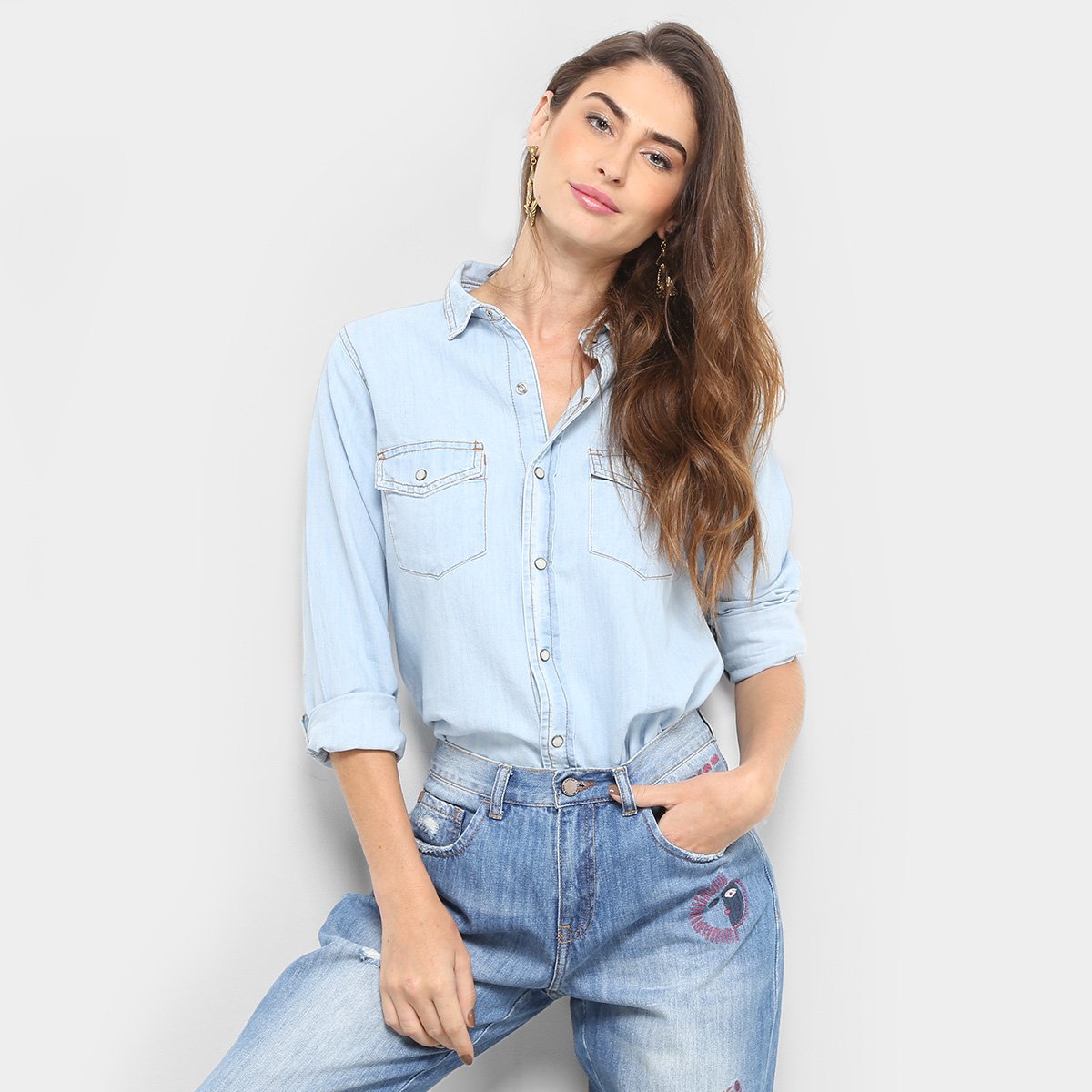 camisa jeans feminina cantao