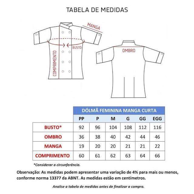 Camisa Chefe Feminina Manga Curta