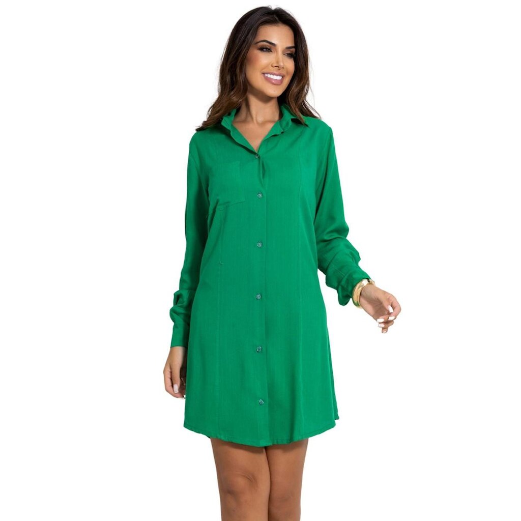 Camisa Chemise Feminina Camisão Manga Longa Com Botões Vestido Saída De Praia