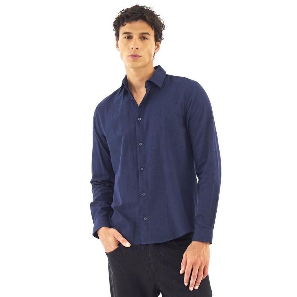 Camisa Colcci Cotton Relax Manga Longa Azul Masculina