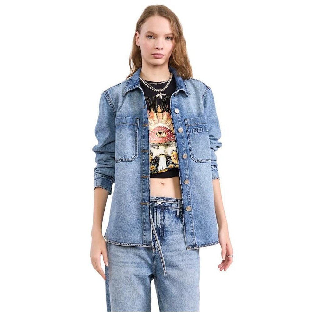 Camisa Colcci Jeans Oversized Índigo Azul Feminina