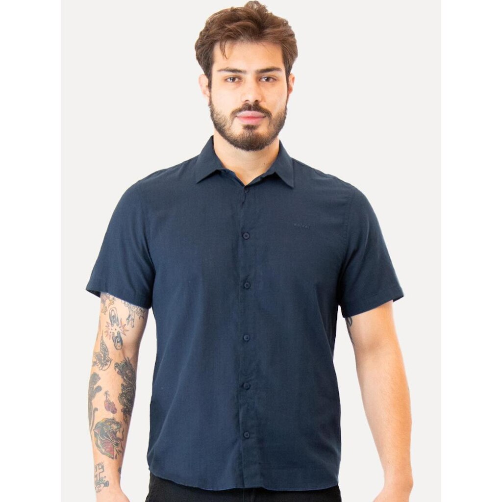 Camisa Colcci Masculina Manga Curta Relax Logo Azul Marinho