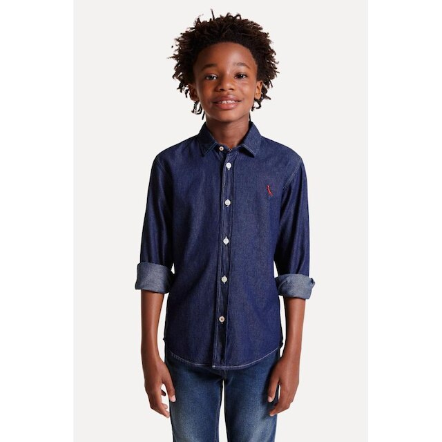 Camisa Cont Ae Easy Oxford Denim Reserva Mini
