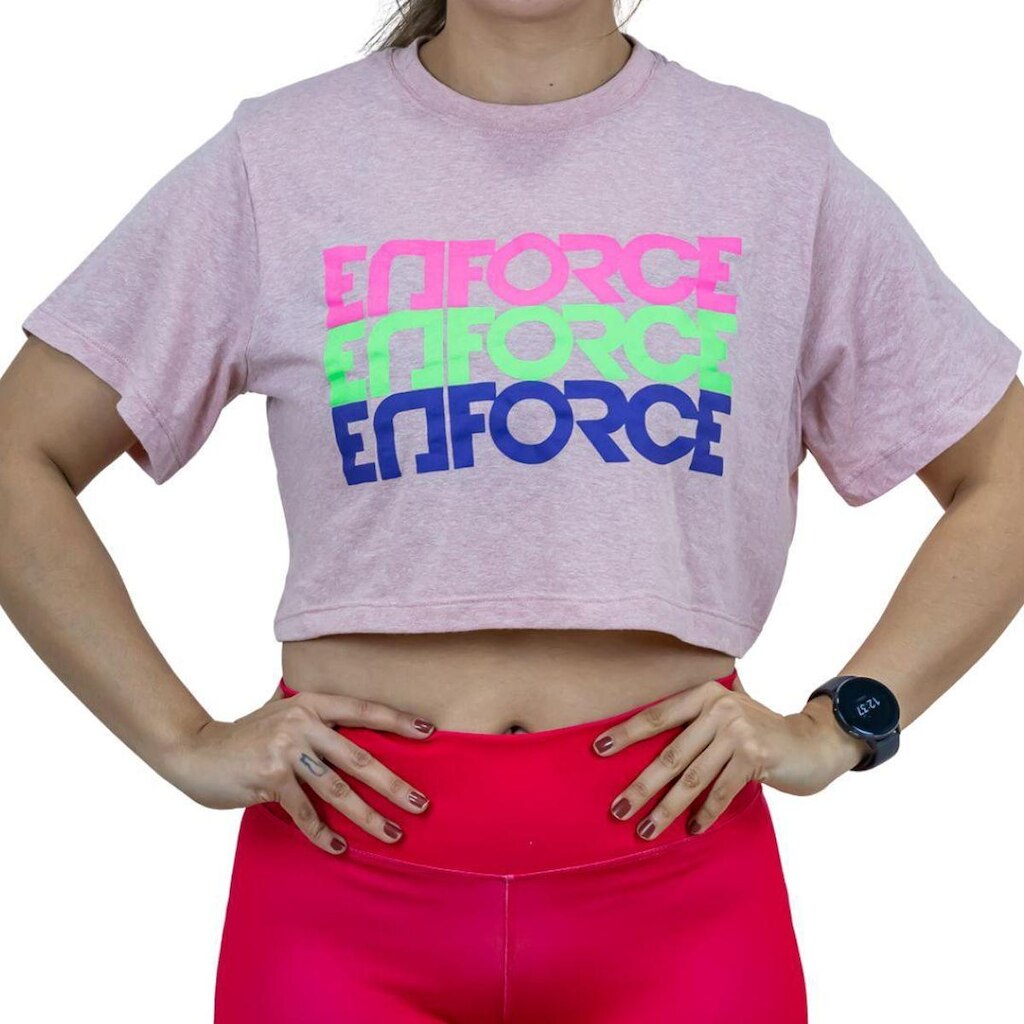 Camisa Cropped Top Academia Treino Enforce Rosa Claro Feminina