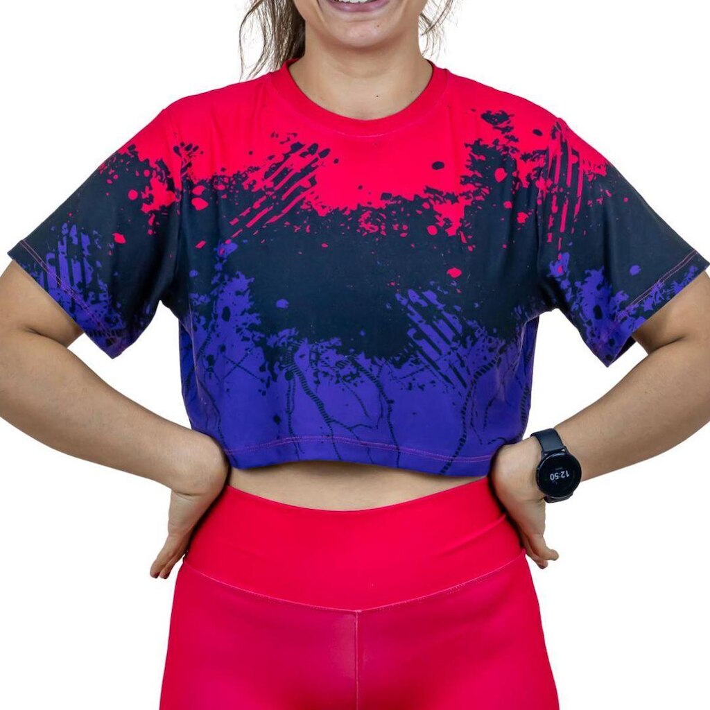 Camisa Cropped Top Academia Treino Enforce Roxo Feminina
