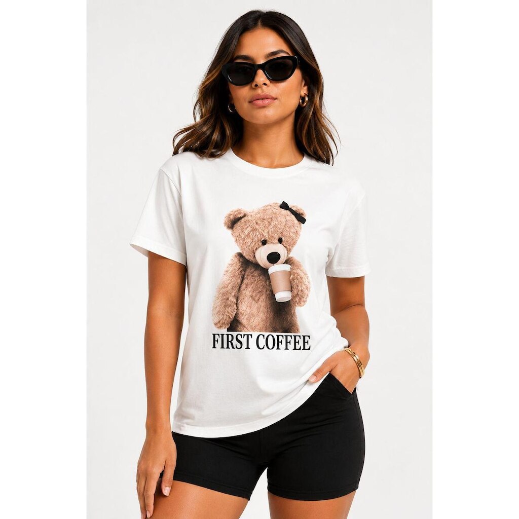 Camisa D Bell Outlet Fashion Estampada Ursinho Branca