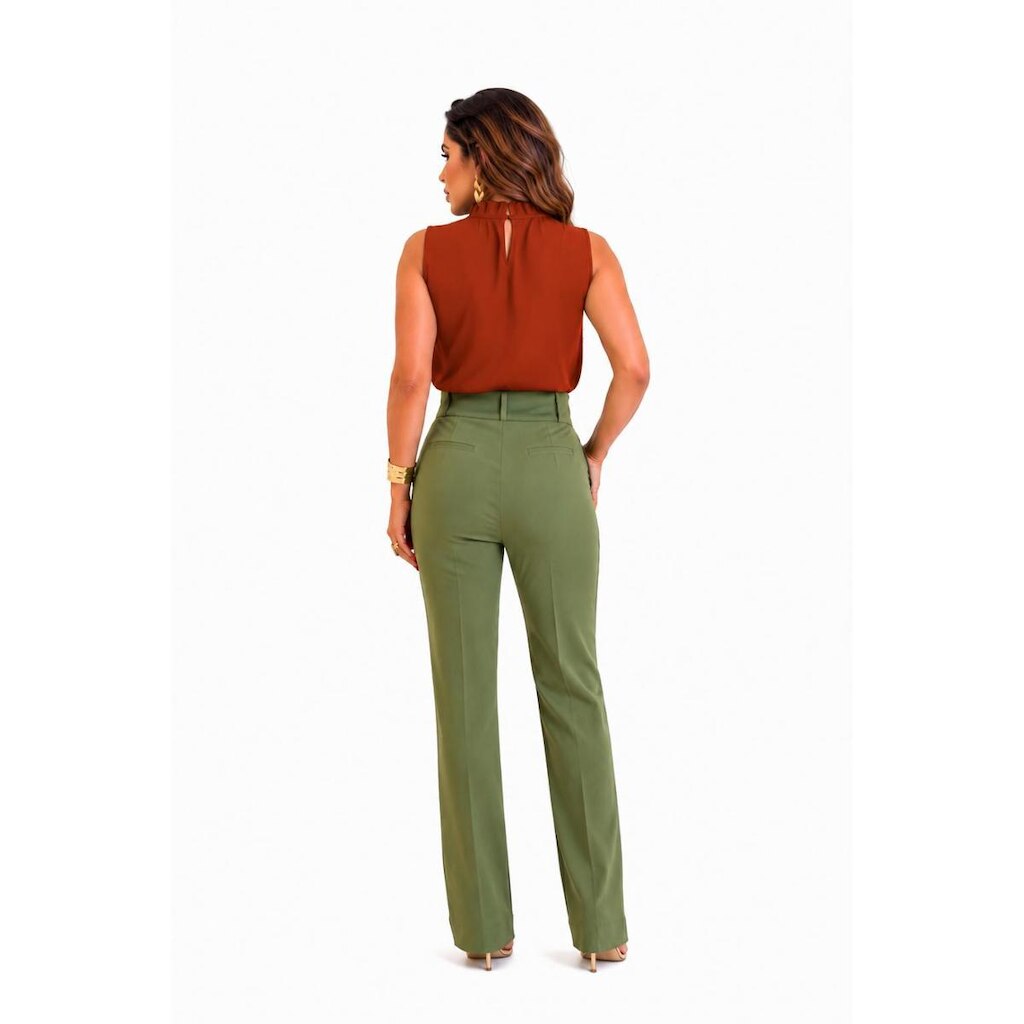 Camisa D Bell Outlet Fashion Gola Alta Terracota