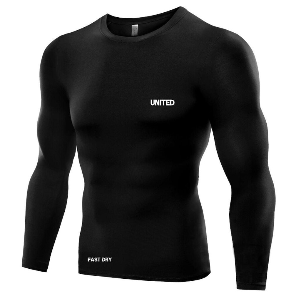 Camisa de compressão térmica United Pro Proteção Solar FPU50 Manga Longa Rash Guard - Preto - G