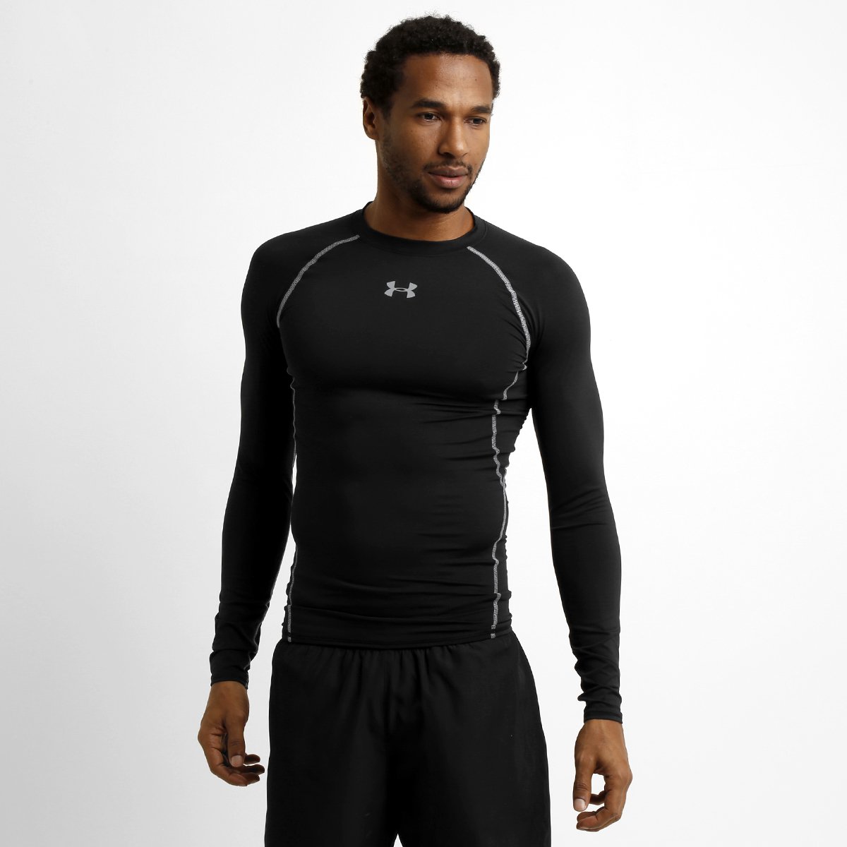 Camisa de Compressão Under Armour HG Manga Longa Masculina - Preto+Cinza Menor preço em Camisa de Compressão Under Armour HG Manga Longa Masculina - Preto+Cinza
