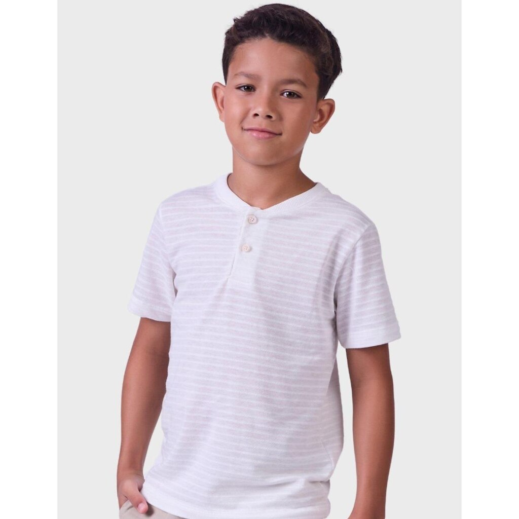 Camisa De Verão Petilho Gola Canoa Com Botão Malha Trabalhada Conforto Dia a Dia Menino 1 a 14